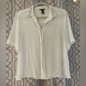 H&M White Button Down Shirt with Beaded Collar